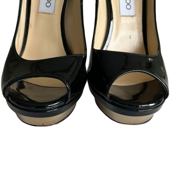 Jimmy Choo Shoe Peep Toe Platform Patent Leather Pump High Heels - Picture 4 of 10